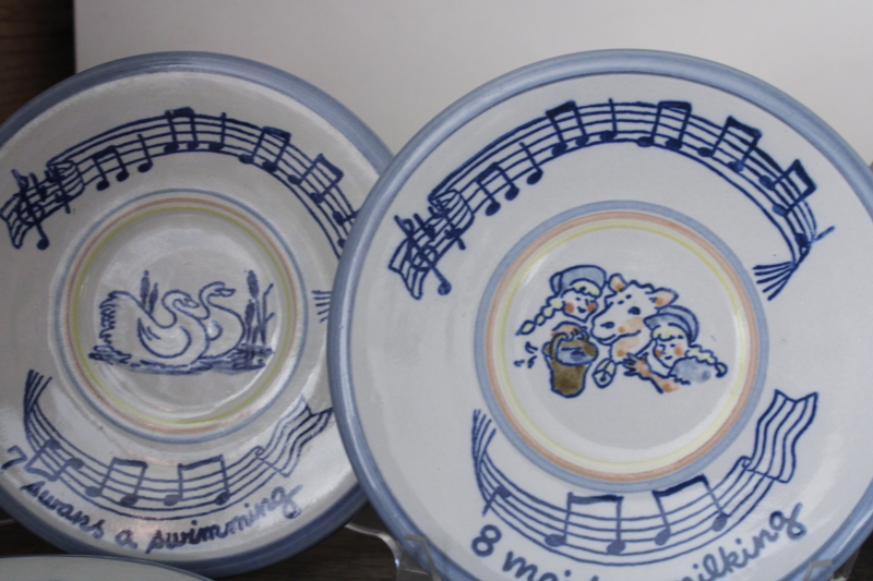 Louisville stoneware pottery, complete set 12 Days of Christmas hand painted plates