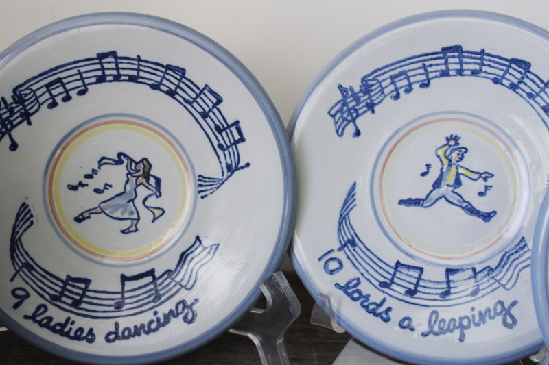 Louisville stoneware pottery, complete set 12 Days of Christmas hand painted plates