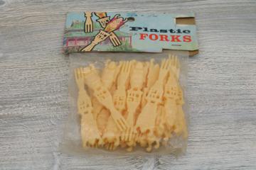 Lucky Buddha vintage ivory colored plastic cocktail picks, tiny forks in original package