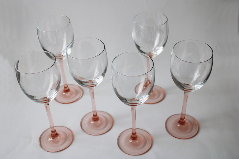 Luminarc France Pink Stem Wine Glass Goblet 7.75” 6oz Set of 3 No  Chips/Cracks