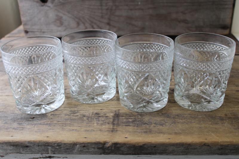 Luminarc antique pattern crystal clear lowballs rocks drinking glasses