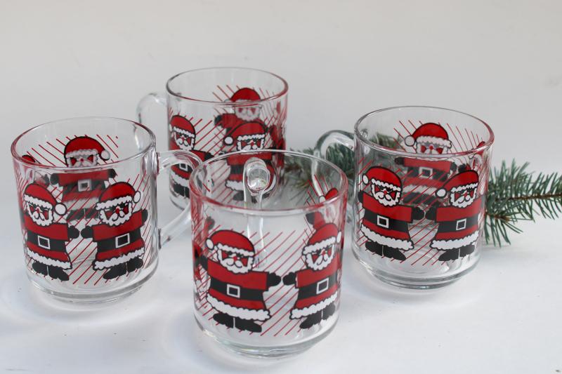 Luminarc clear glass mugs w/ Christmas Santa, vintage coffee cups or holiday cocoa mugs