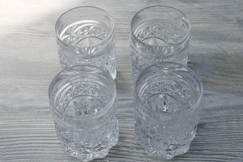 Luna pattern heavy pressed glass old fashioned glasses, vintage whiskey on the rocks bar tumblers