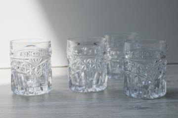 Luna pattern heavy pressed glass old fashioned glasses, vintage whiskey on the rocks bar tumblers