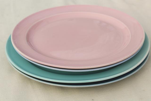 Luray pastels vintage Taylor Smith TST pottery dinner luncheon plates blue pink green