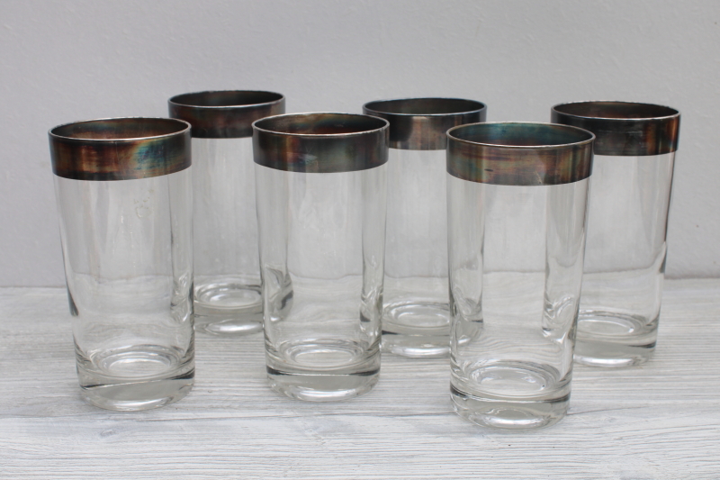 MCM Dorothy Thorpe silver band highball glasses, set of six mod vintage tumblers