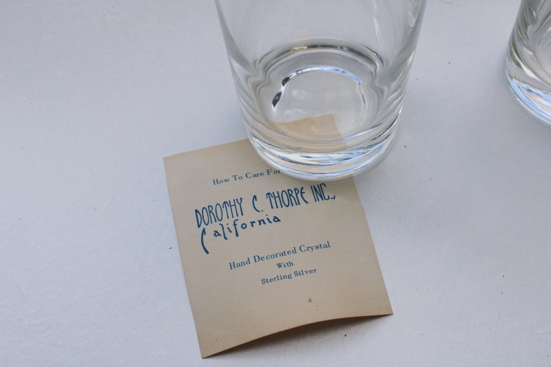 MCM Dorothy Thorpe silver band highball glasses set w/ original label, mod vintage tumblers