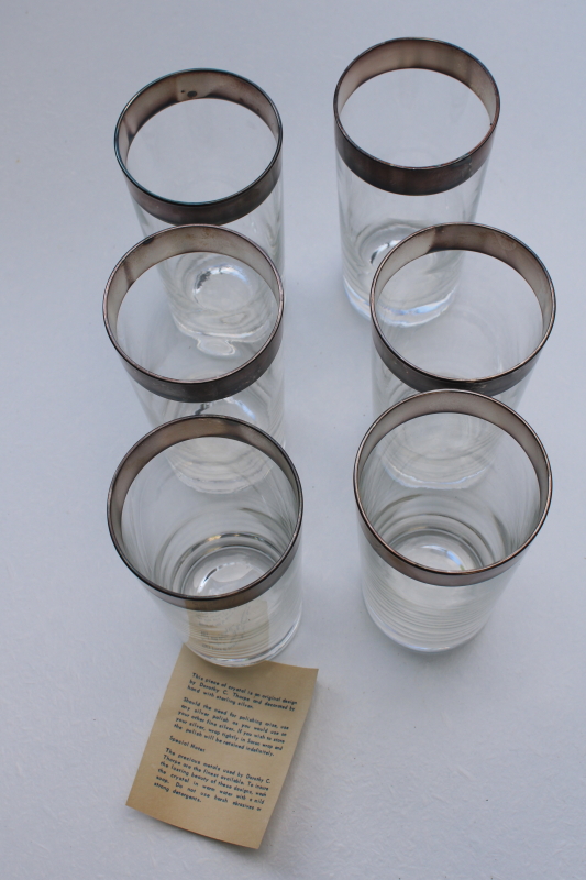 MCM Dorothy Thorpe silver band highball glasses set w/ original label, mod vintage tumblers
