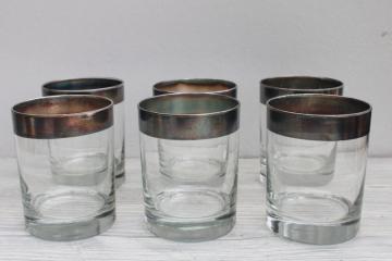 MCM Dorothy Thorpe silver band straight double old fashioned glasses, vintage barware