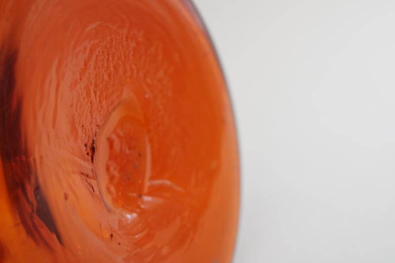 MCM atomic orange hand blown art glass bottle, decanter or vase, mid-century mod vintage