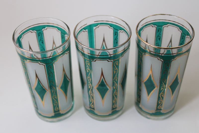 MCM Moss Green Pedestal Glassware Set of 4 5 3/4 Tall 16 Oz. 