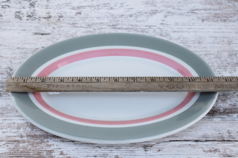 MCM diner plate or oval platter w/ pink-gray border, vintage ironstone Shenango china restaurant ware