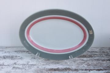 MCM diner plate or oval platter w/ pink-gray border, vintage ironstone Shenango china restaurant ware