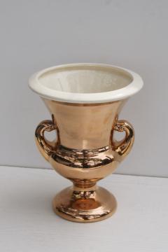MCM vintage Haeger pottery vase, metallic gold ceramic trophy cup shape, large urn