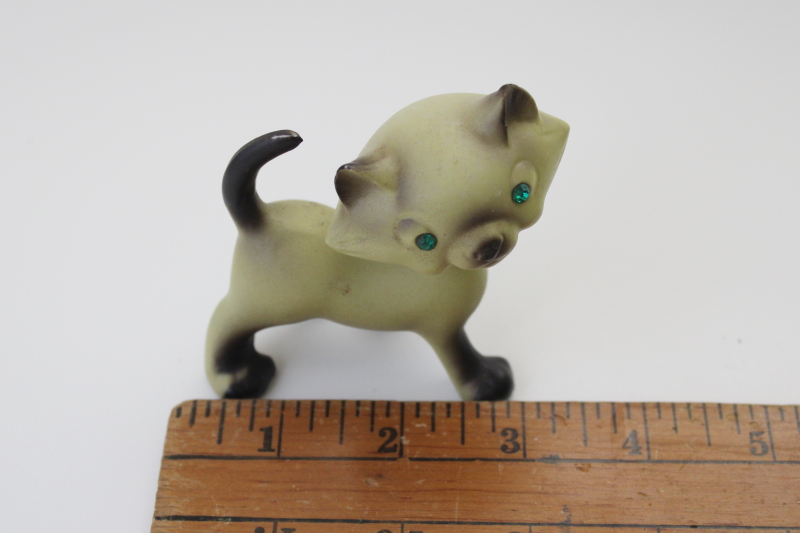 MCM vintage Japan nodder bobble head figurine, Siamese cat green rhinestone eyes