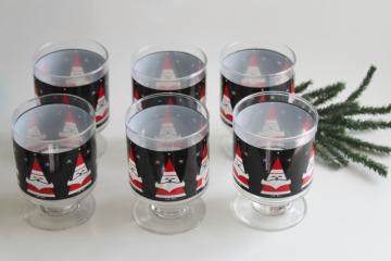 MCM vintage Libbey Holt Howard Santa drinking glasses, mod Christmas glasses for juice or large shots