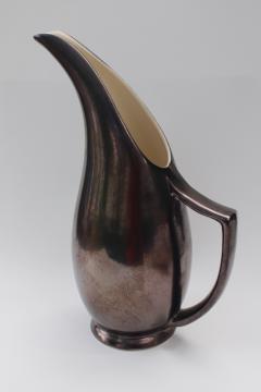MCM vintage Red Wing pottery tall mod lotus pitcher, metallic bronze color