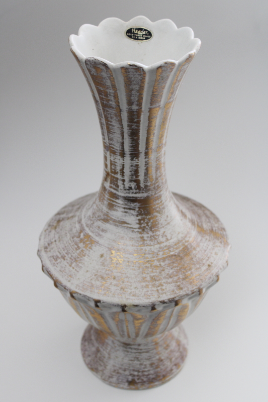 MCM vintage Royal Haeger Gold Tweed brushed matte glaze art pottery, tall ceramic vase