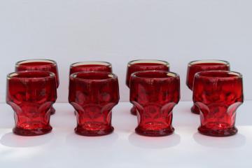 MCM vintage amberina ruby red glass drinking glasses, Viking glass Georgian pattern tumblers