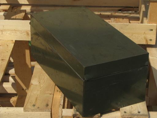 Machine age industrial file box or card catalog w/old olive drab paint