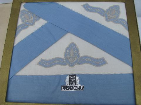 Madeira style embroidery & applique, vintage bed linens, pillowcases in original box