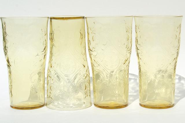 Madrid / Recollection tall iced tea glasses, 12 tumblers amber yellow depression glass