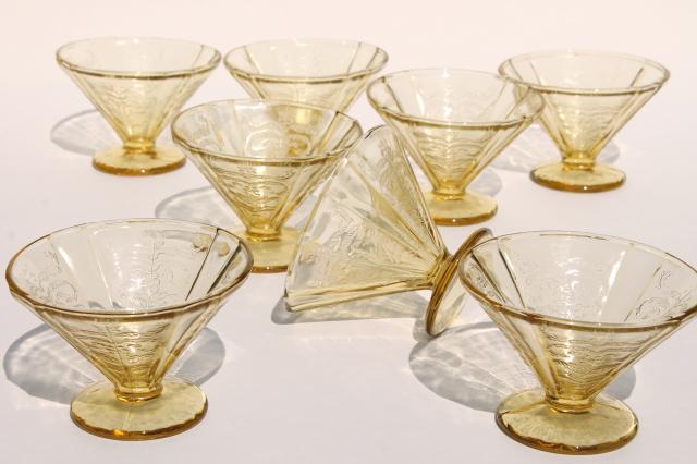 2 Vintage Federal Depression Glass Madrid Amber Yellow Sherbert Dessert Cups EUC
