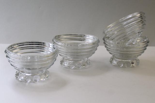 Manhattan crystal clear glass sherbet bowls or dessert dishes, art deco vintage Anchor Hocking