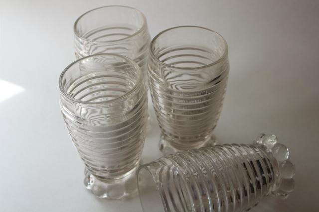 Manhattan vintage crystal clear Anchor Hocking tumblers, art deco stacked rings pattern