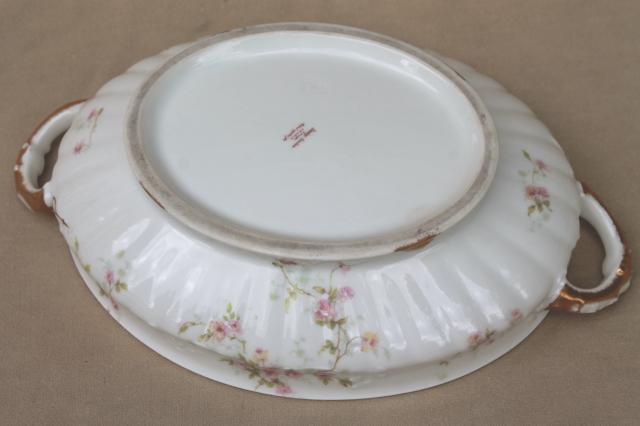 Marie pink floral vintage Haviland Limoges china, oval serving dish & platter underplate