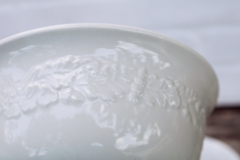 Martha Stewart MSE Acorn oak leaf embossed china, deep bowls neutral fall dinnerware, white ironstone style