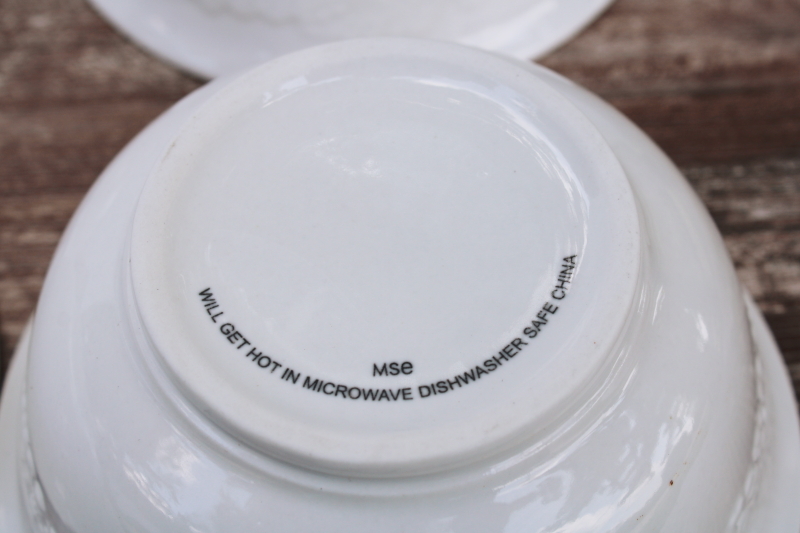 Martha Stewart MSE Acorn oak leaf embossed china, deep bowls neutral fall dinnerware, white ironstone style