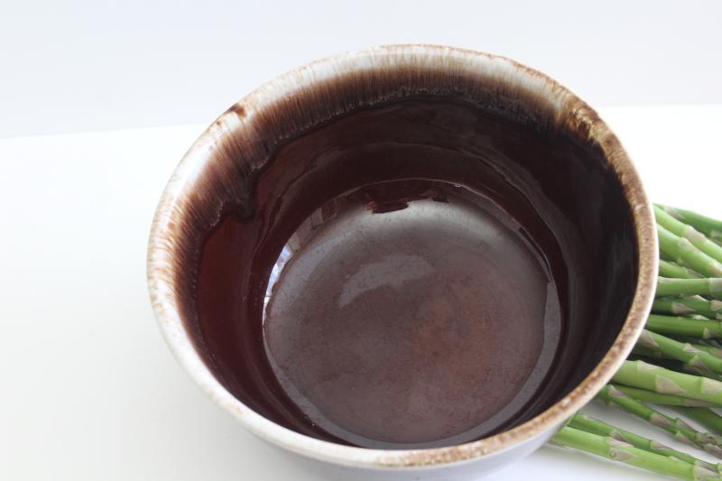 McCoy pottery brown drip glaze mixing bowl, rustic vintage kitchen ware