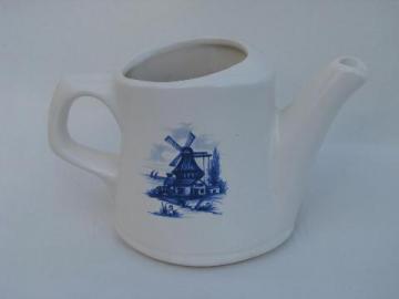 McCoy pottery, vintage watering can planter, Delft blue scene