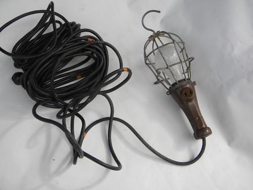 McGill hanging trouble work light w/wire safety cage industrial vintage