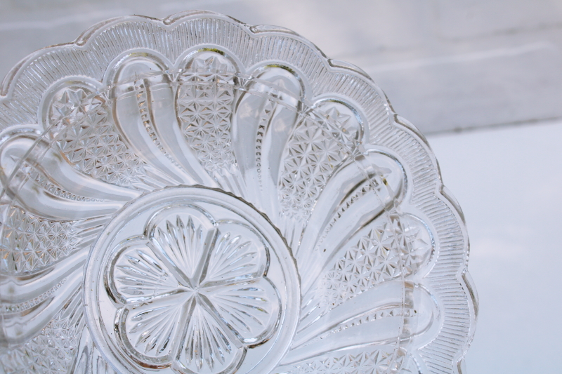 McKee Doric feather pattern pressed glass butter dish, round butter dish plate w/ dome cover