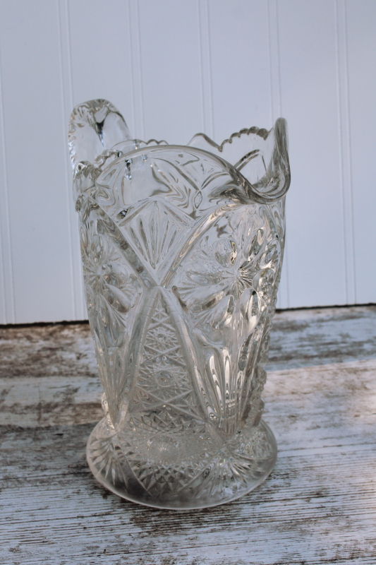 McKee rock crystal flower pattern pressed glass pitcher, clear depression glass