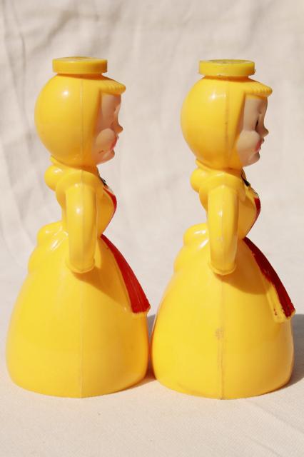 Merry Maid vintage plastic laundry sprinkler, yellow & red girls pair of maids