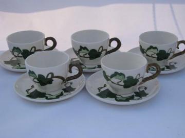 Metlox Poppytrail pottery dinnerware, vintage California Ivy cup and saucer sets