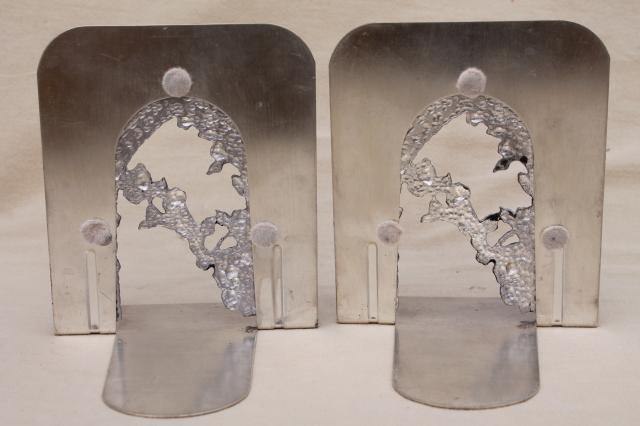 Metzke vintage silver tone pewter metal bookends, rose arbor garden wall book ends