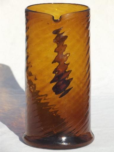 Mexican amber glass pitcher, large hand-blown glass pitcher for beer, margaritas