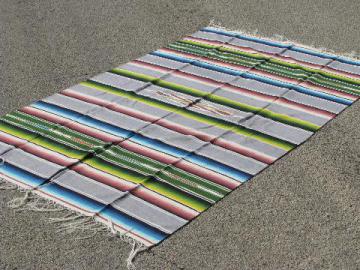 Mexican serape stripes, vintage Indian blanket rug, souvenir of Mexico