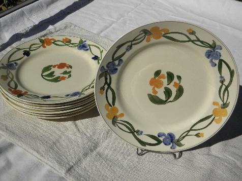 Mexico hand-painted flowers, TitianWare English china plates, vintage Adams-England