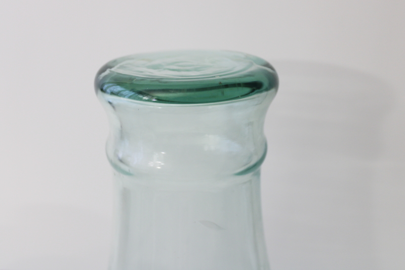 Mexico label Spanish green recycled glass vase, pale sea glass green color