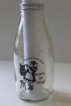 Midsomer Norton Dairies vintage glass milk bottle, half pint Pretty Pitcher illustration