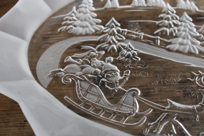 Mikasa crystal Christmas platter / serving tray, Silent Night Santa w/ sleigh