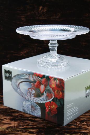 Mikasa crystal clear glass footed bon-bon dish, mini glass cake stand pedestal plate