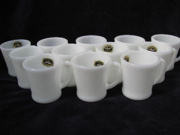 Milk White labels, 12 vintage Anchor Hocking Fire-King glass coffee cups mugs