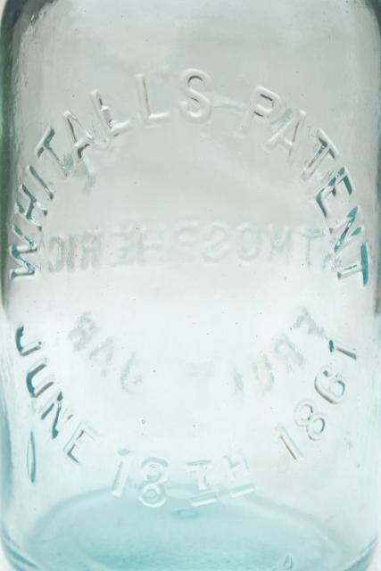 Millville Atmospheric Fruit Jar, old embossed blue glass canning jar