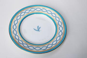 Minton Antoinette vintage china dinner plate, aqua turquoise blue laurel w/ gold